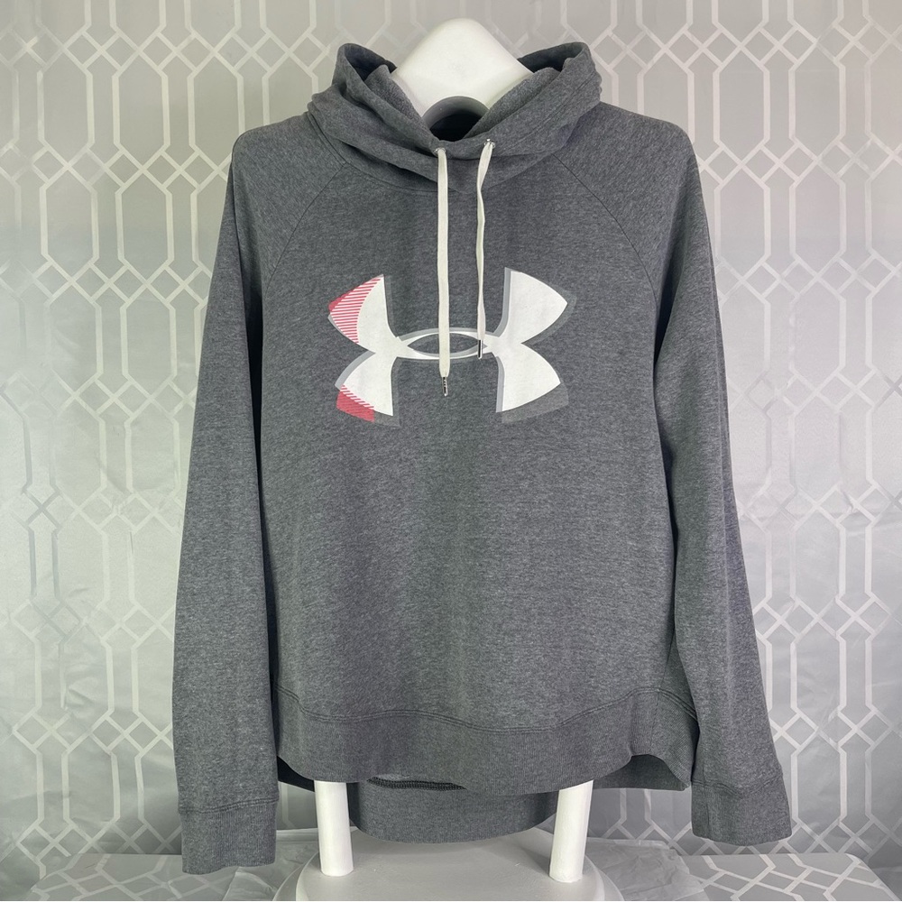 Under Armour Cowl Neck Hoodie Gray Pink Logo Pullover XL